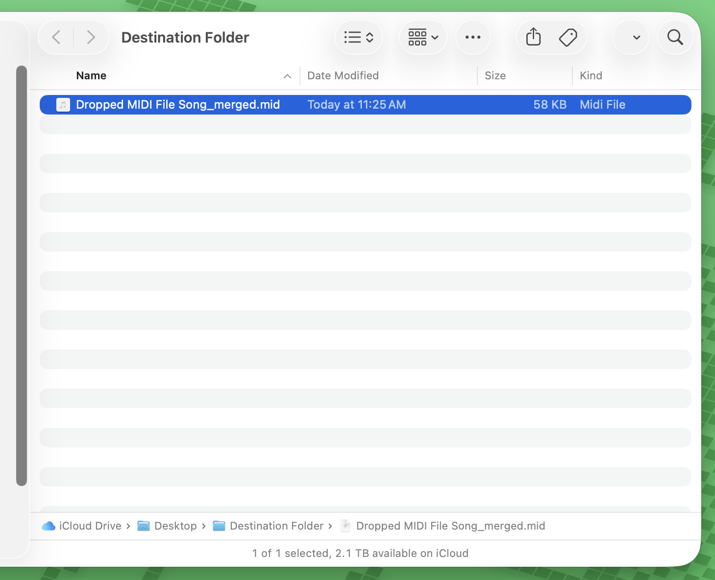Finder window showing the saved merged MIDI file